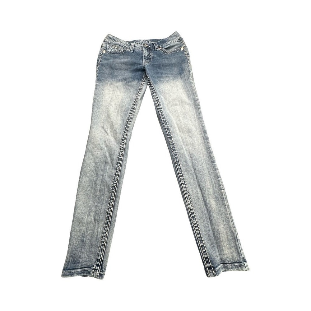 Paisley Sky Jeans Womens 4 Blue Bootcut Embellished Flap Pocket Thick Stitch